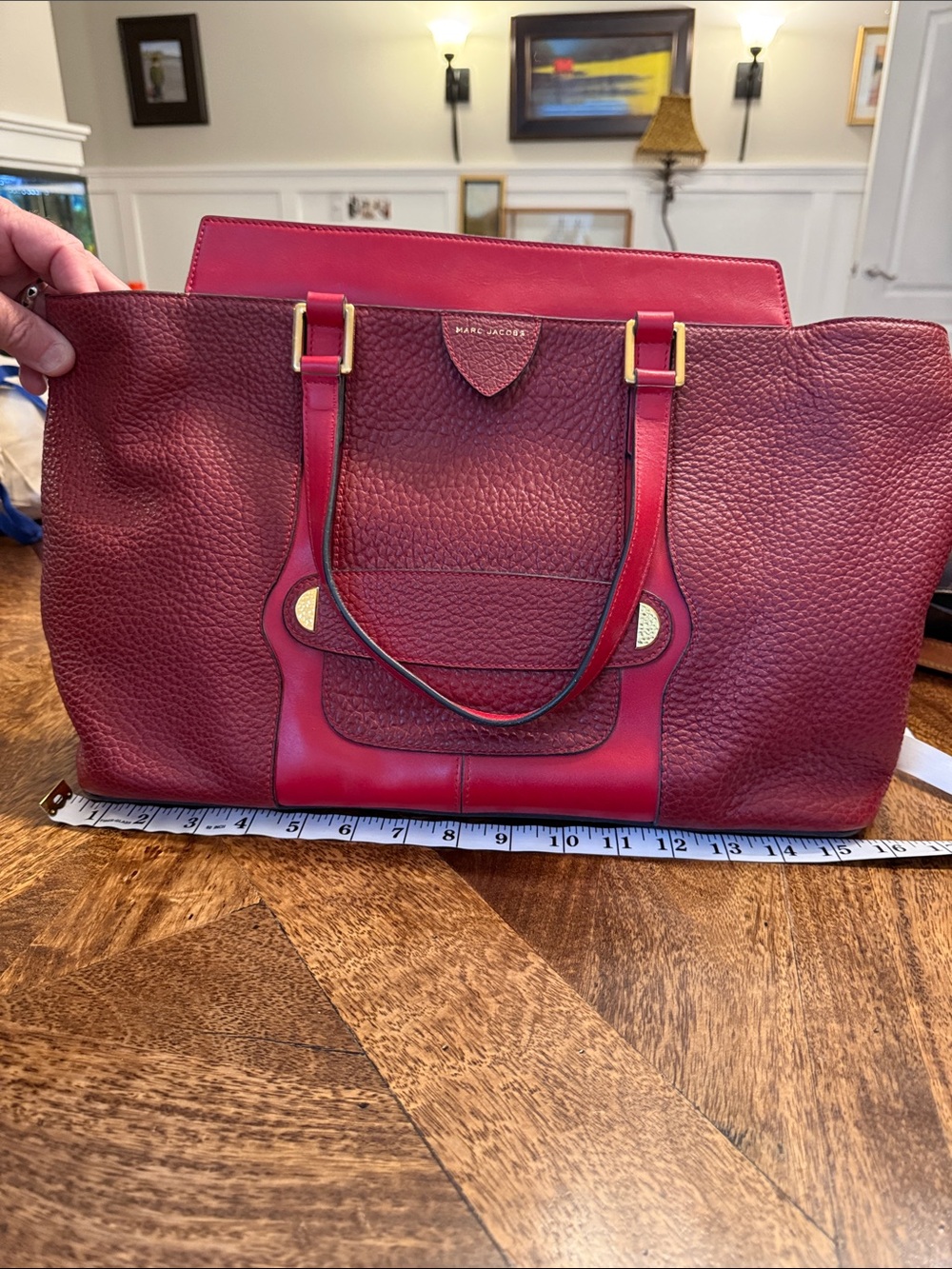 Marc Jacobs Red Burgundy Pebbled Leather Tote with Gold Hardware